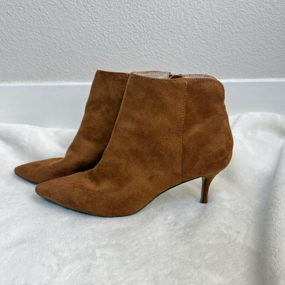 Charles by Charles David Suede Ankle Boots 8.5 Cognac Pointed Toe Kitten Heel